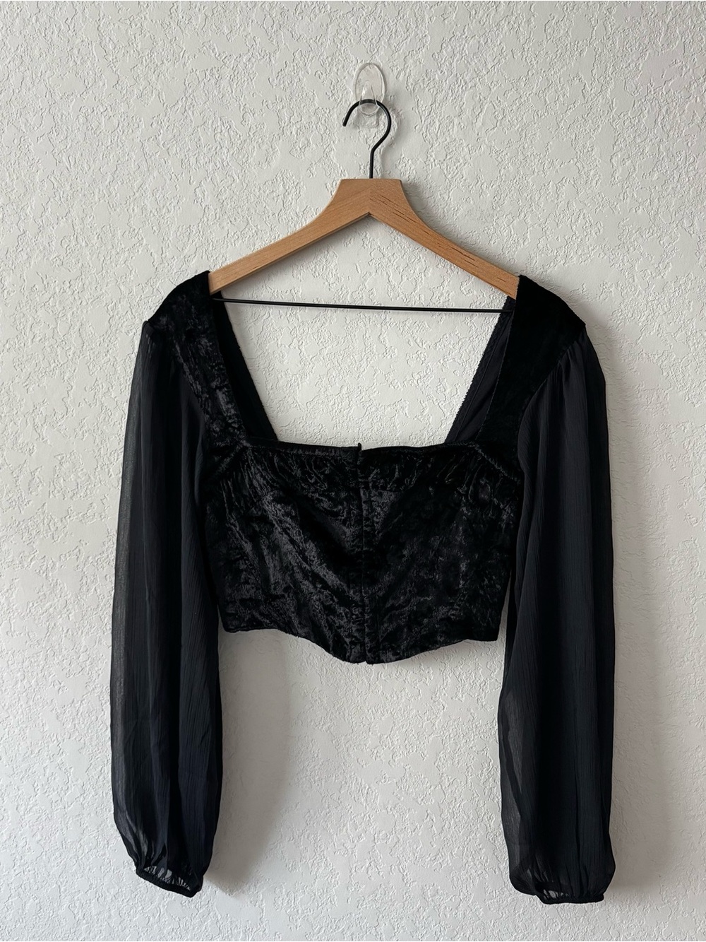 Black Velvet Corset Crop Top Y2K Romantic Goth Style by Urban Outfitters